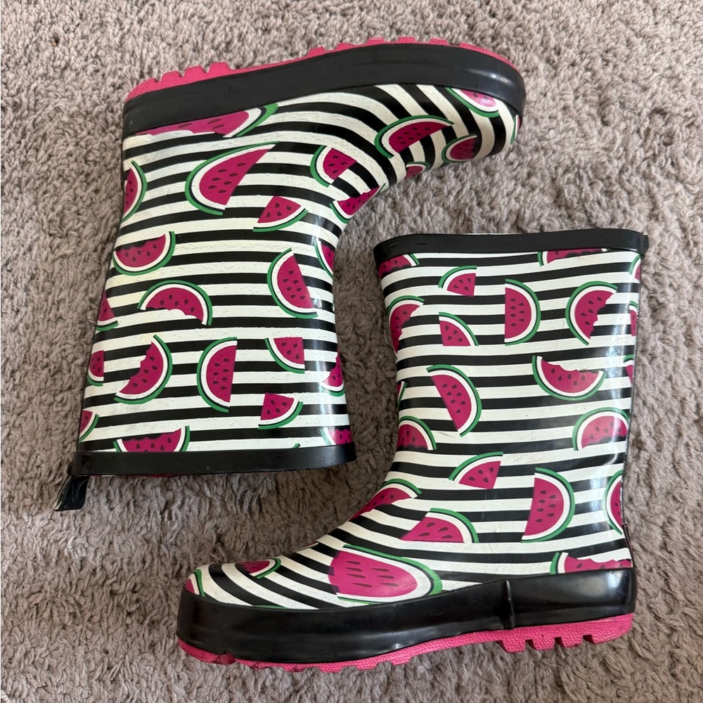 Academy Brand Black and Pink Kids Rain Boots